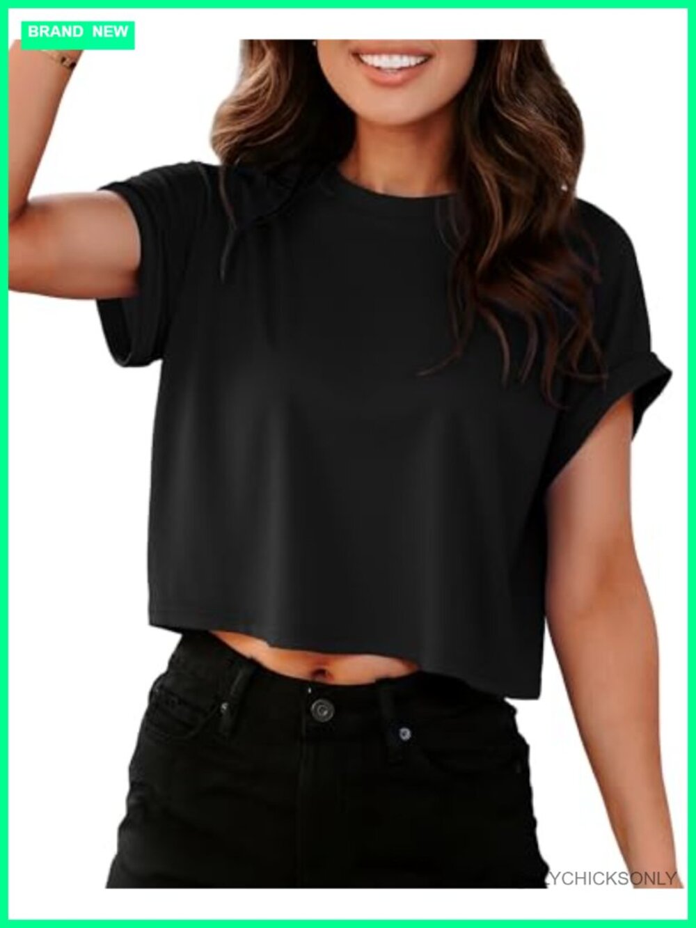 Crop Top Womens Short Sleeve Loose Fit Crewneck Casual Basic Tee